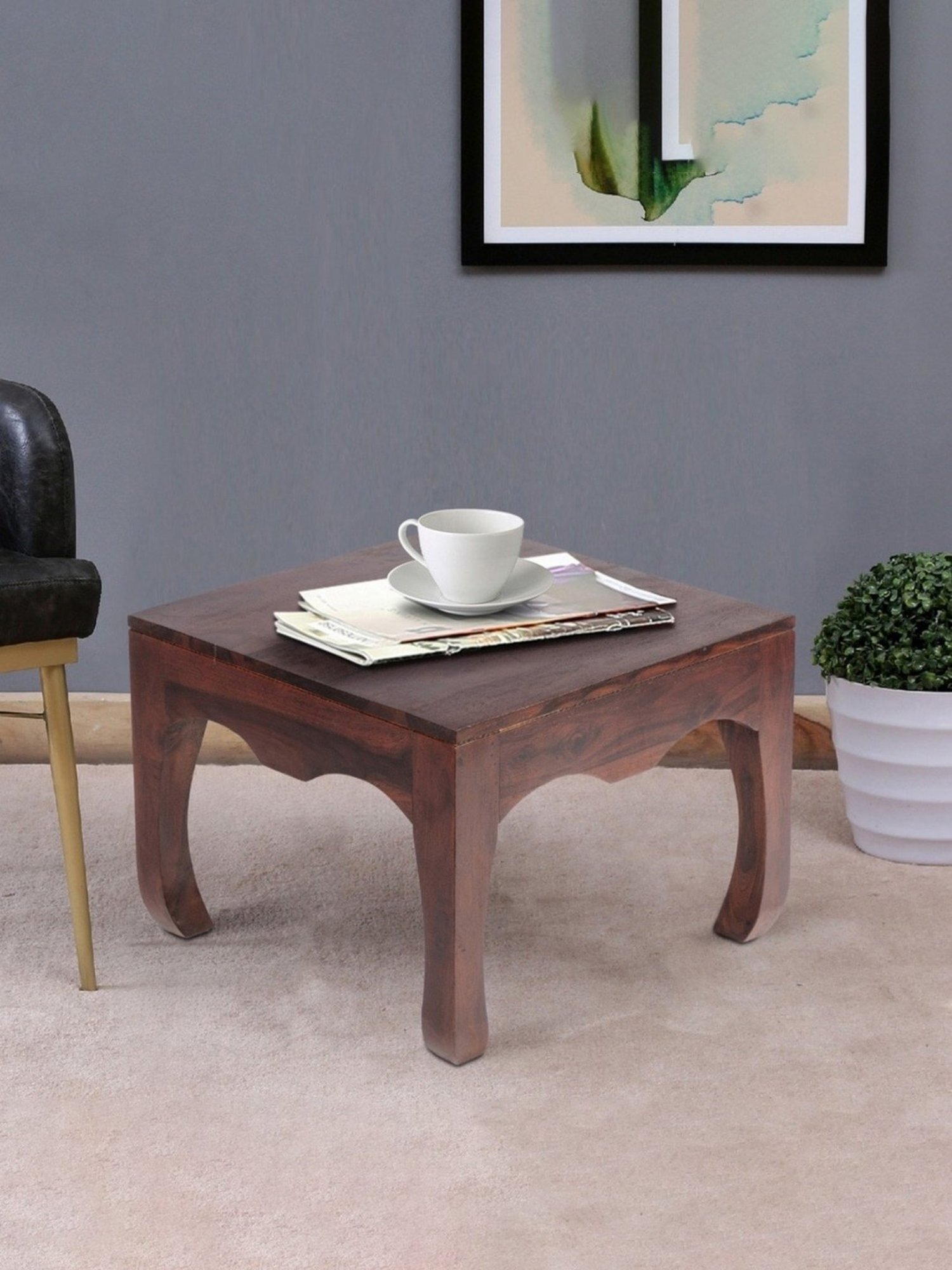Ikiriya Lyon Solid Dark Brown Wood Coffee Table Dark Walnut Finish