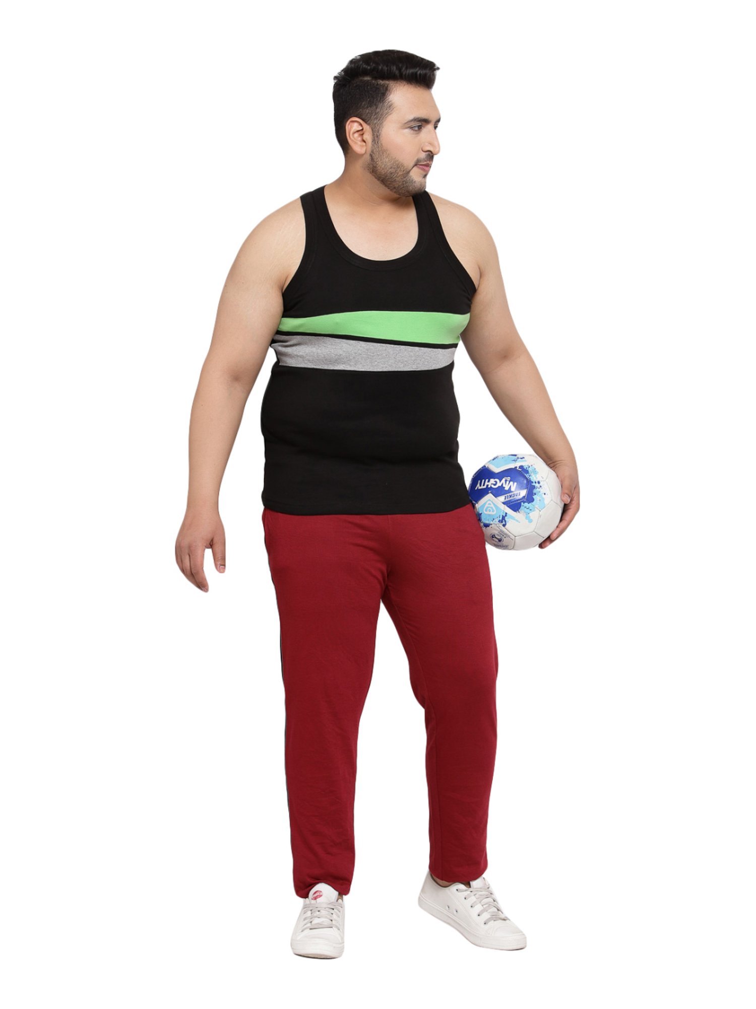 Melon by PlusS Black & Green Cotton Regular Fit Vest