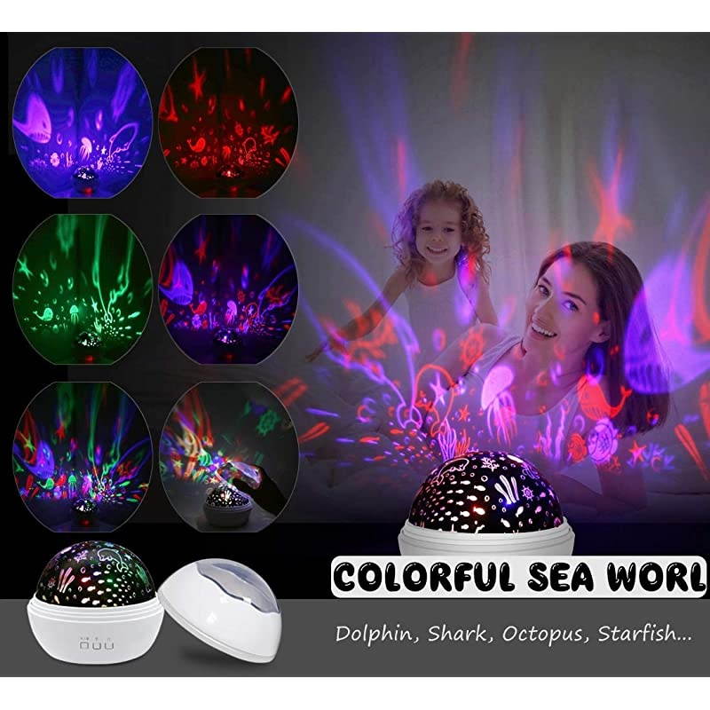 Star Projector Night Lights for Kids Led Multiple Colors 360 Degrees Rotating OceanCosmos Star Sky Night Lamp for Baby Bedroom White