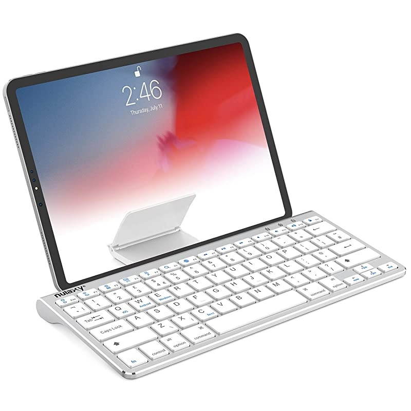 KM13 Wireless Bluetooth Keyboard with Sliding Stand Compatible with Apple iPad iPhone Samsung Android Windows Tablets Phones Keyboard Silver