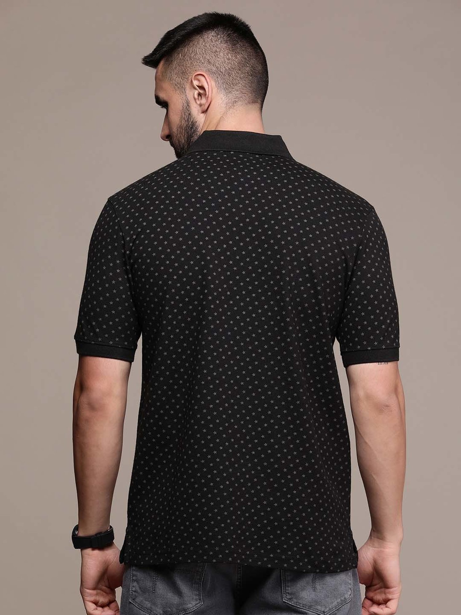 Burnt Umber Black Regular Fit Printed Polo T-Shirt