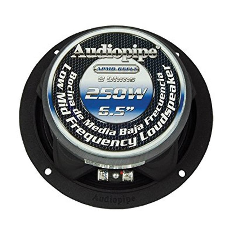 Audiopipe APMB-65FLT 6.5 Inch 250 Watt Max, 125 Watt RMS, 8 Ohm Flat Mount Midrange Driver Car Stereo Speaker with TIL Voice Coil, Black