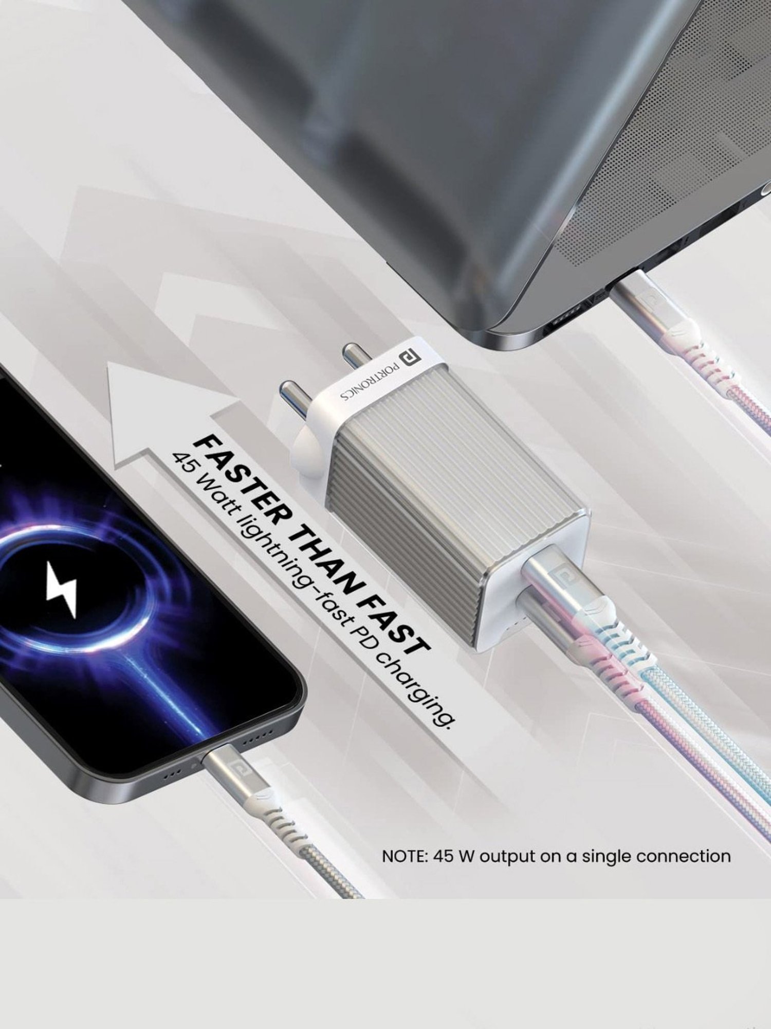 Portronics Adapto 4 Dual Ports High Power PD Charger with Supports Laptop Charging (White)