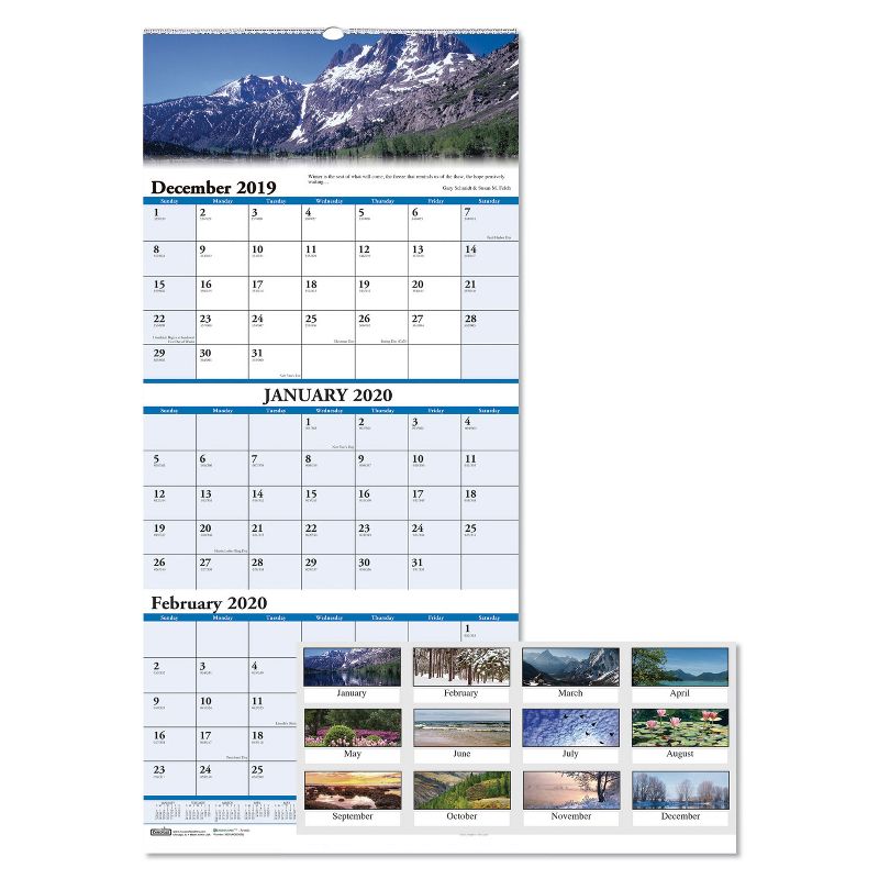 HOUSE OF DOOLITTLE Recycled Scenic Compact Three-Month Wall Calendar 8 x 17 2019-2021 3636
