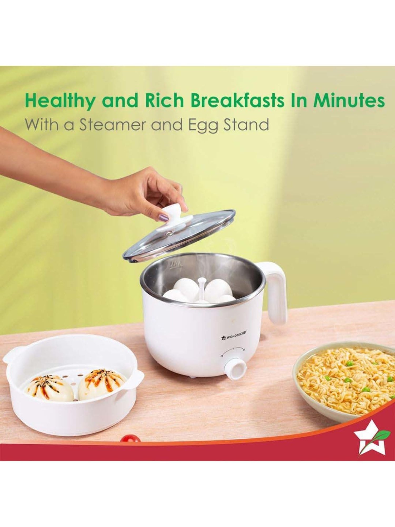 Wonderchef Luxe Multi Cook 1.2 L Kettle with Dual Power Modes & Automatic Shut-Off (600W,White)