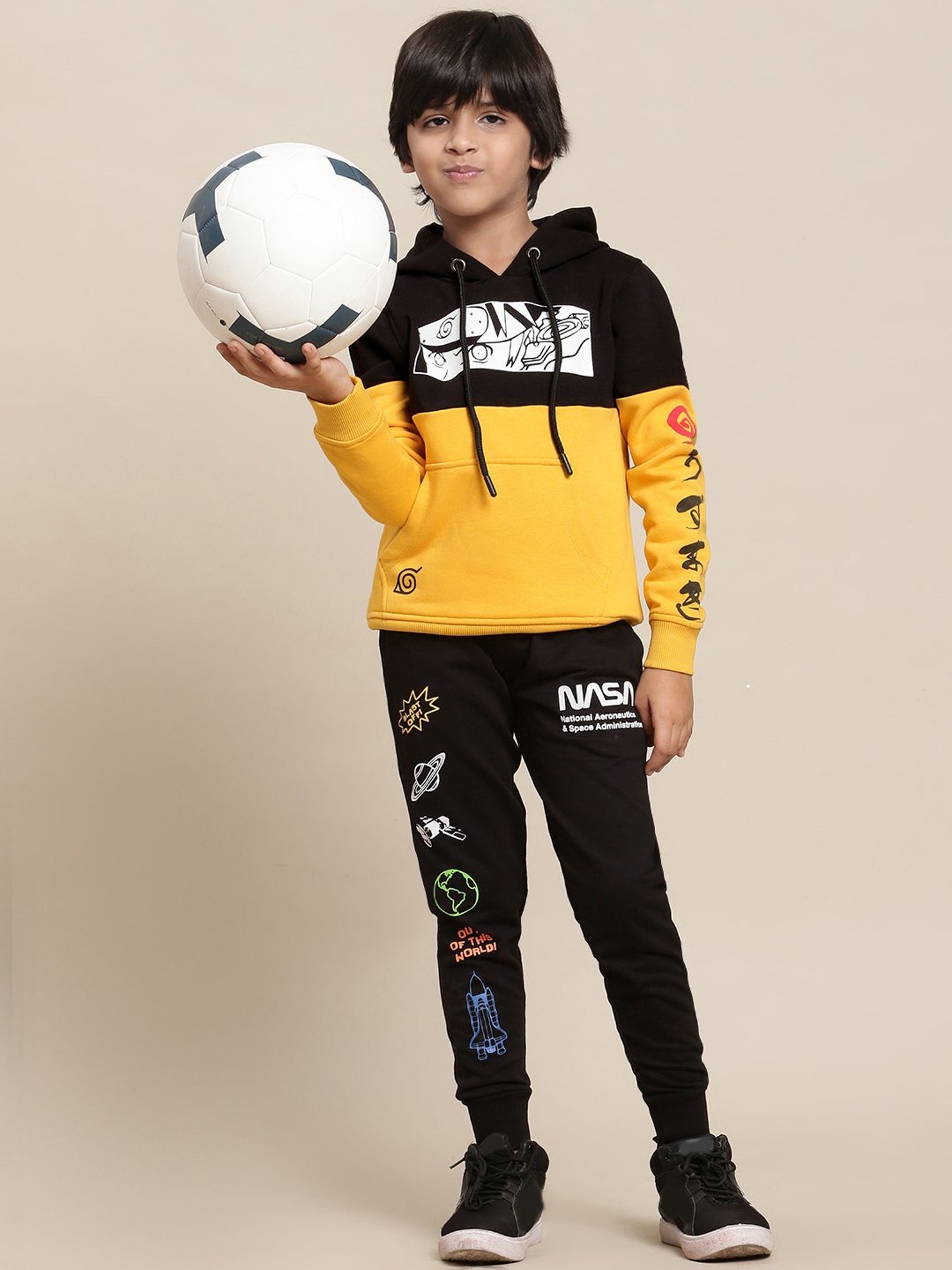 Kidsville Naruto Printed Yellow Hoodie For Boys