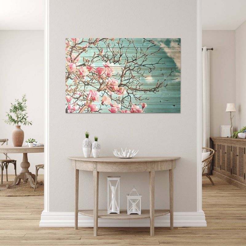 24" x 36" Magnolia Blossom Print on Planked Wood Wall Sign Panel - Gallery 57