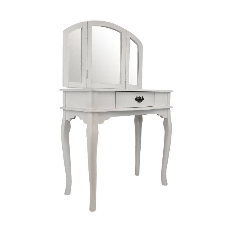 Wooden Vanity Set Featuring Stool And Mirror White - Benzara
