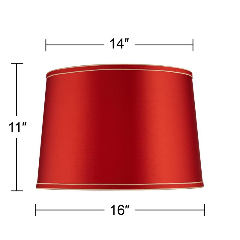 Springcrest Red Medium Drum Lamp Shade with Gold Trim 14" Top x 16" Bottom x 11" High (Spider) Replacement with Harp and Finial
