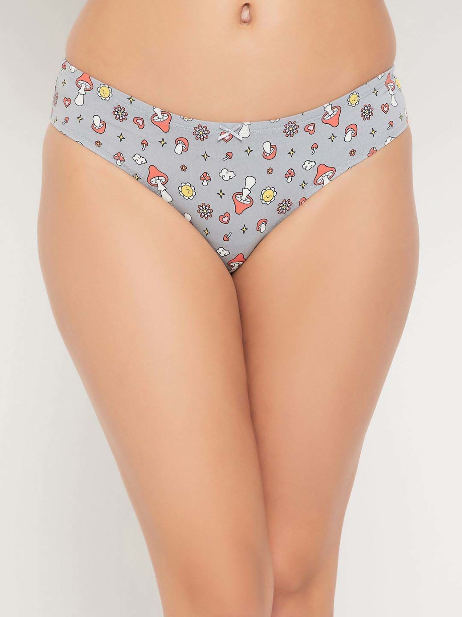 Clovia White & Grey Cotton Printed Hipster Panty - Pack Of 3