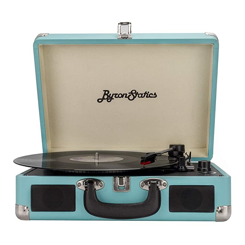 Turntable Record Player Speaker Portable Vinyl Player 3 Speed Dust Free Suitcase Autostop RCA Output AUX Input Headphone Jack BeltDriven Extra Stylus Free Audio Cable 9W Teal