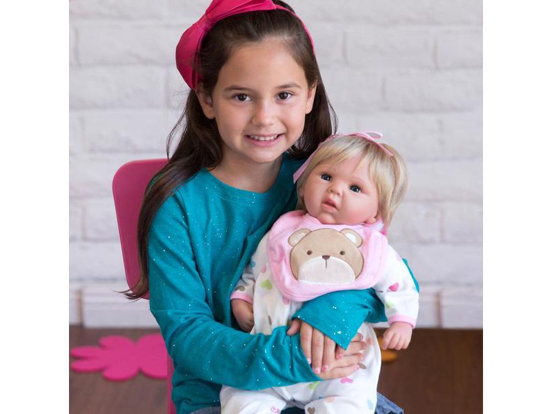 Paradise Galleries "Happy Teddy" Girl Reborn Baby Doll.  19" Great 1st Baby Doll That Comes With 3 Accessories.  Age 3+