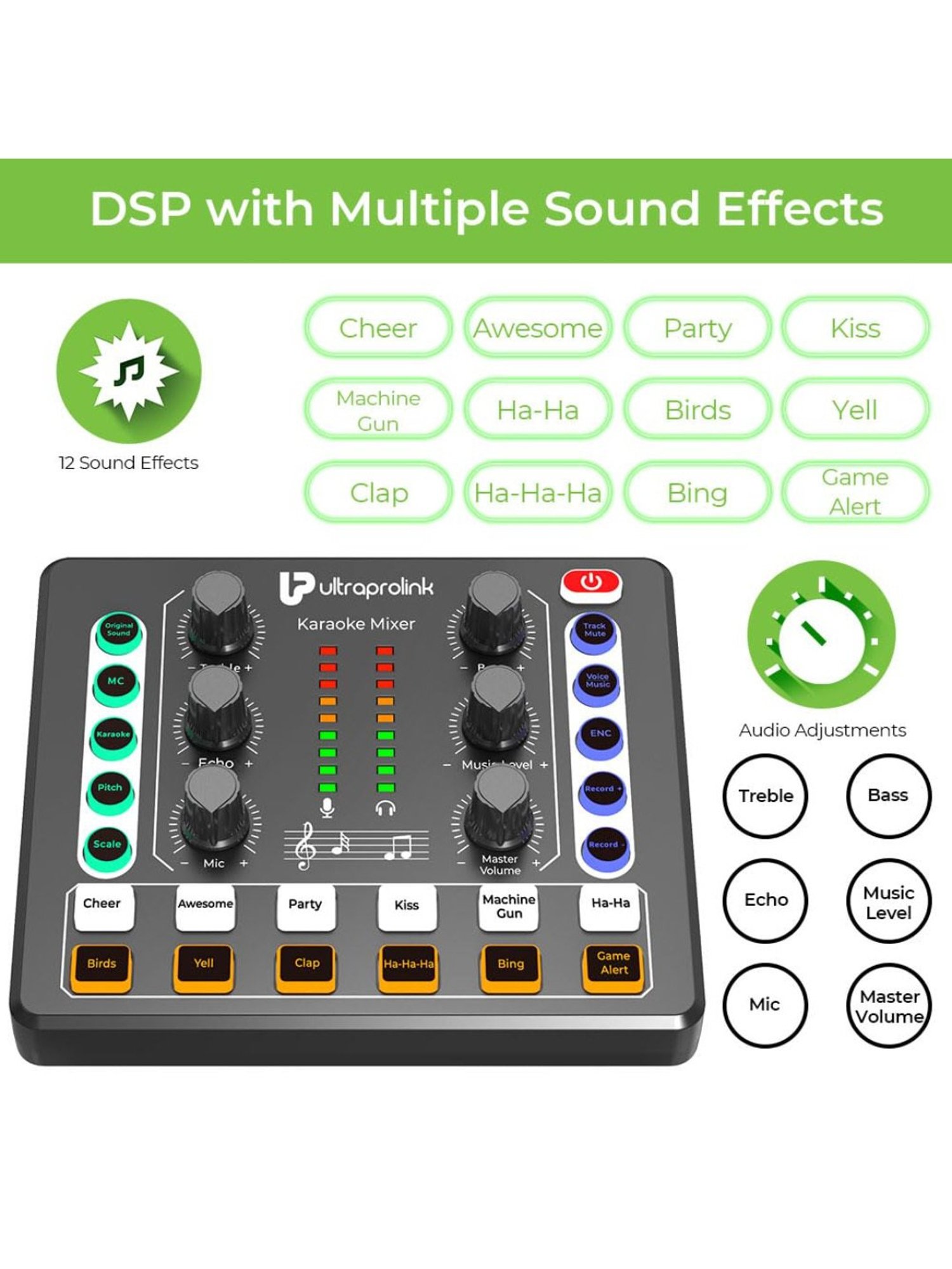 UltraProlink UM1002 Sing Along Pro Portable Bluetooth Audio Mixer Interface, Sound Card for Karaoke