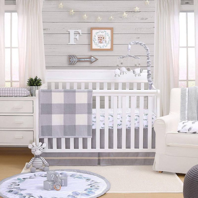 The Peanutshell Farmhouse Gray Check Fitted Sheet