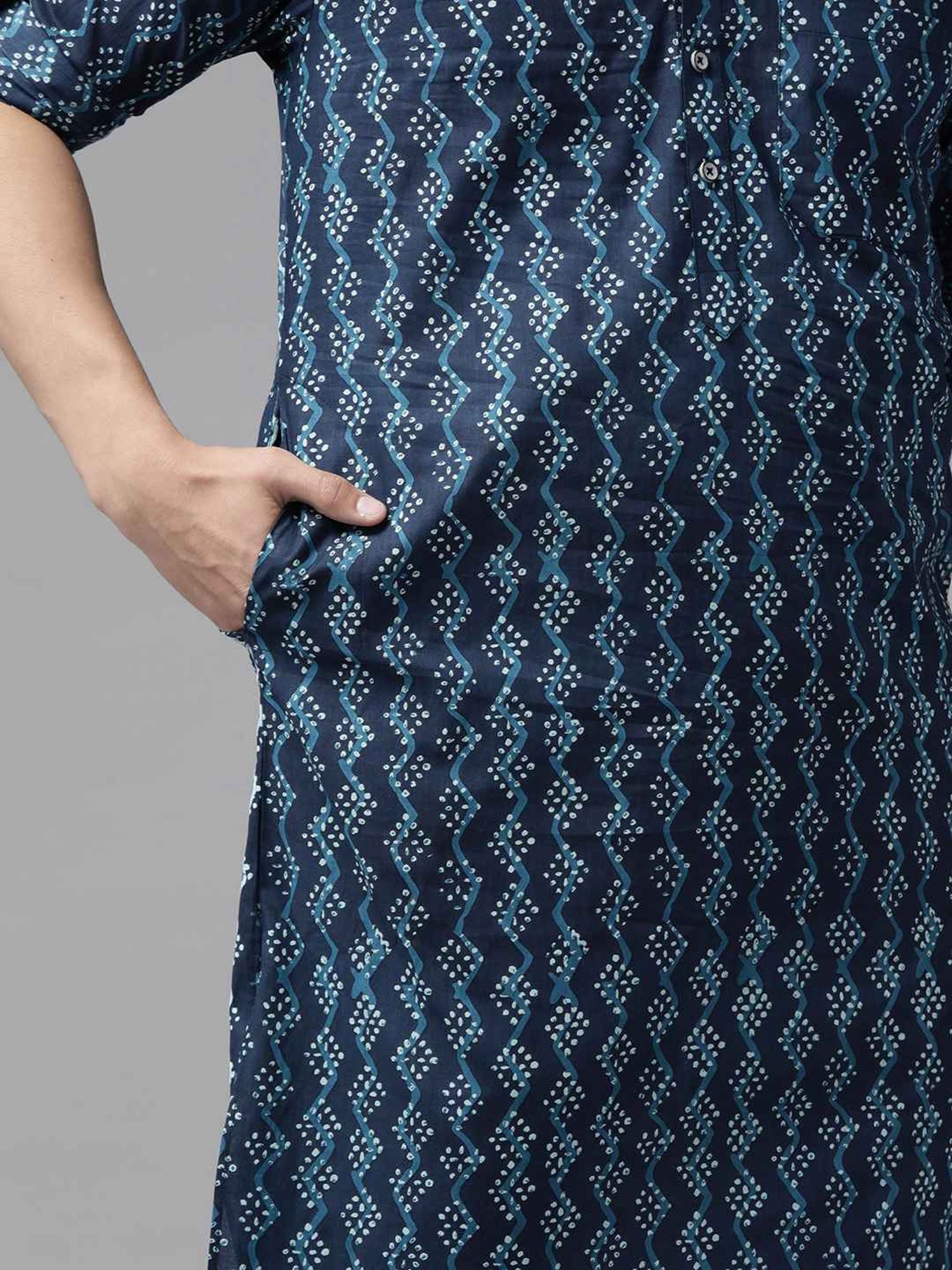 See Designs Indigo Blue & White Cotton Regular Fit Printed Kurta Bottom Set