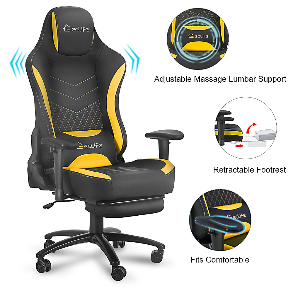 Ergonomic Racing Style Gaming Chair LUCKWIND Racing Chair
Massage Gaming Chair Office Chair Height Adjustment Recliner Swivel Rocker With Retraceable Footrest And  Massage Lumbar Pad E-Sports Chair