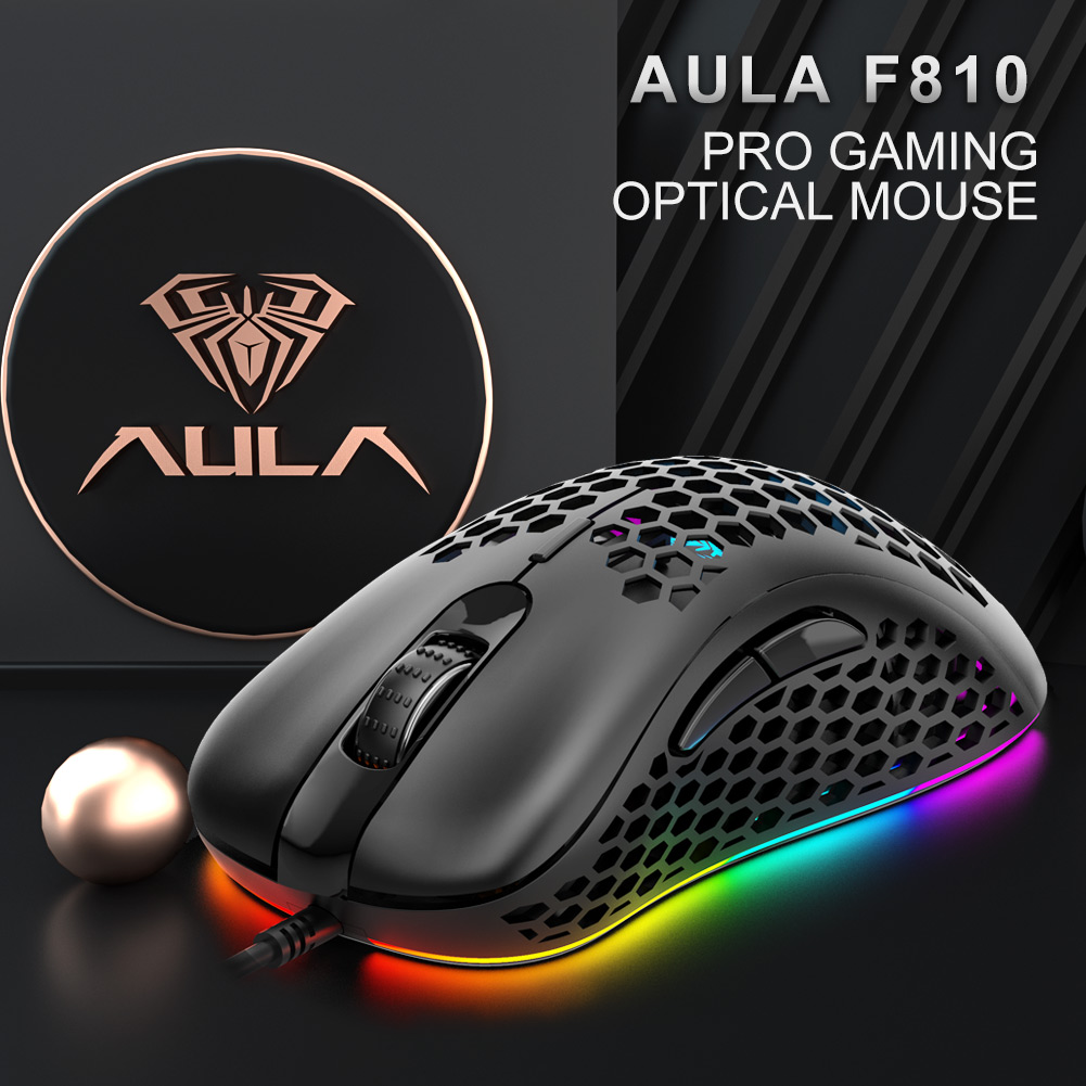 AULA RGB Gaming Mouse with Side Buttons Macro Programming 10000 DPI Adjustable 14 Key Wired USB Backlit Mouse for Desktop Laptop - H510 White