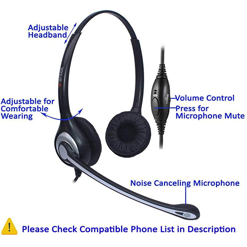 Corded Telephone RJ Headset Binaural with Noise Canceling Mic + Quick Disconnect for Call Center Telephone Systems with Plantronics M10 M12 M22 Amplifiers or Cisco 7942 Office IP Phones602QC1