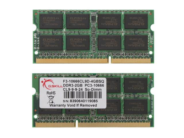G.SKILL 4GB (2 x 2GB) 204-Pin DDR3 SO-DIMM DDR3 1333 (PC3 10666) Dual Channel Kit Laptop Memory Model F3-10666CL9D-4GBSQ