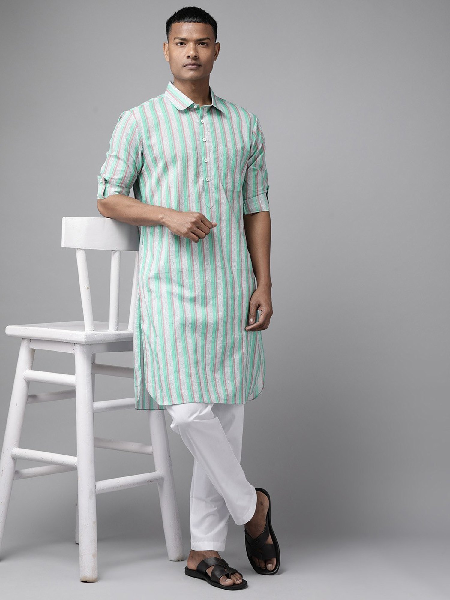 See Designs Green & White Cotton Regular Fit Printed Kurta Bottom Set