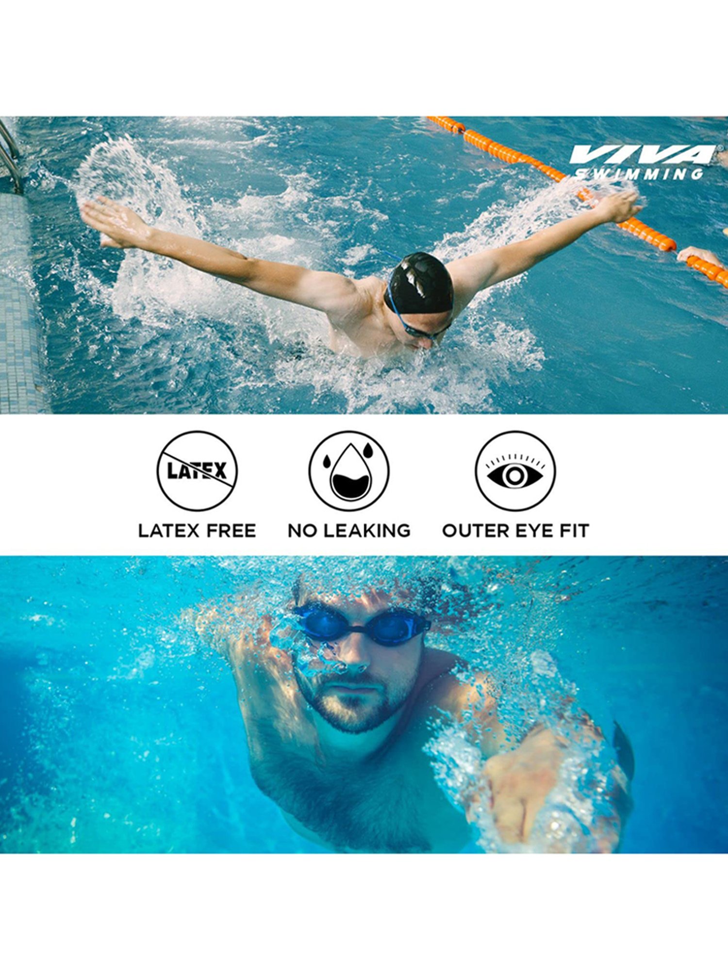 Viva Swimming Counrty High Performance Double Silicone Strap Anti Fog Googgle (Multicolor)