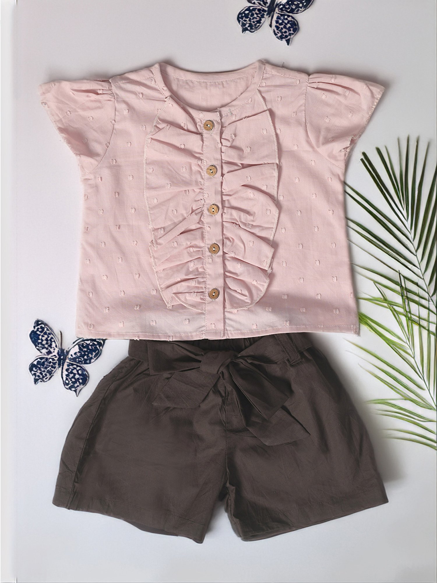 Bella Moda Kids Pink & Black Self Design Top With Shorts