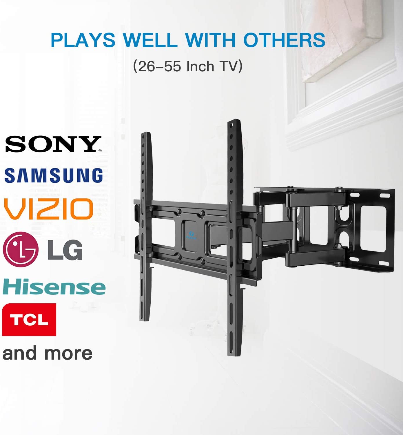 TV Wall Mount Bracket Full Motion Dual Swivel Articulating Arms Extension Tilt Rotation, Fits Most 26-55 Inch LED, LCD, OLED Flat&Curved TVs, Max VESA 400x400mm and Holds up to 99lbs