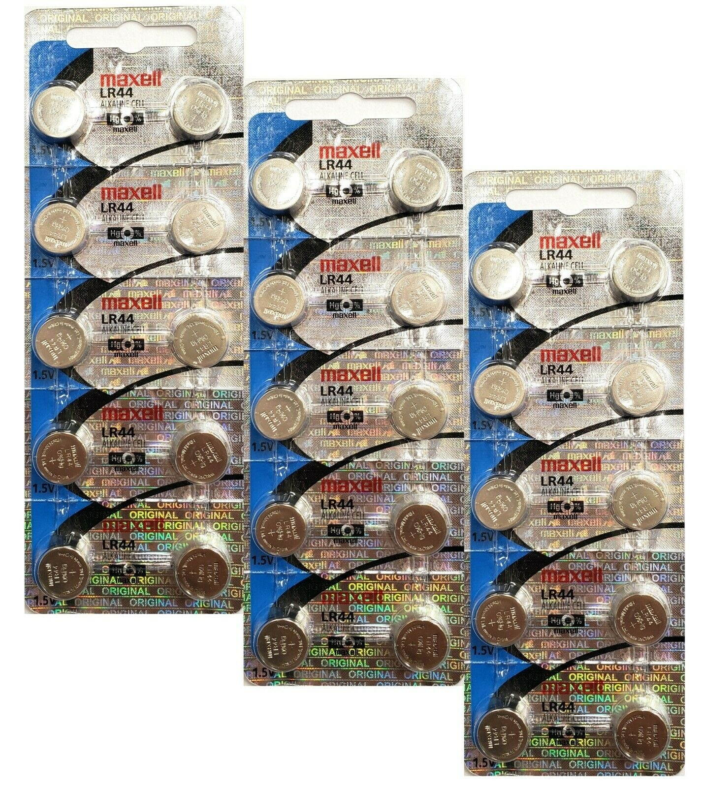 30 Pack Maxell LR44 AG13 357 Button Cell Battery NEW HOLOGRAM PACKAGE