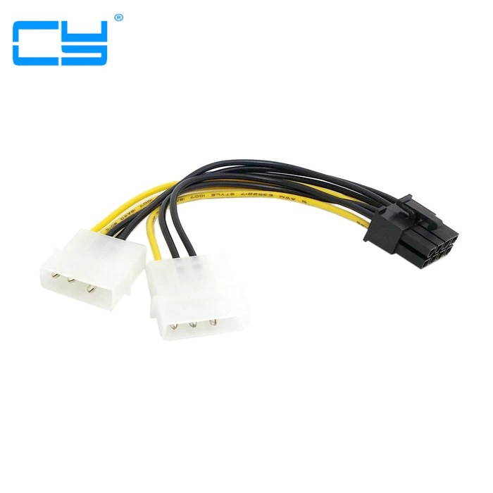 10pcs 6 inch 2 x Molex 4 pin to 8-Pin PCI Express Video Card Pci-e ATX PSU Power Converter Cable - Molex to Pcie 8 pin Adapter