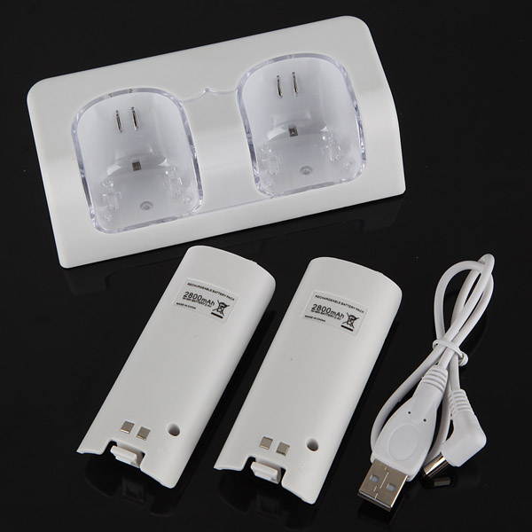 Charging Dock  2 PCS Rechargeable Battery Pack Bundle For Wii Remote