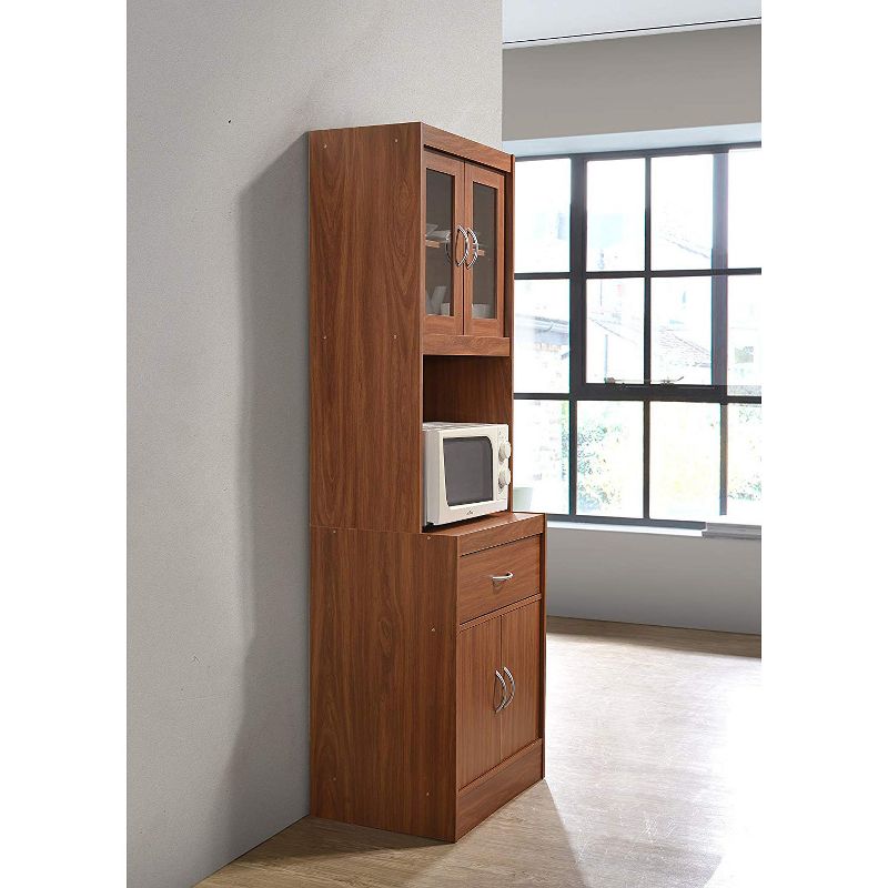 Hodedah Import Standing 70 Inch Tall Top and Bottom Shelf Enclosed Kitchen China Cabinet with Drawer, Cherry