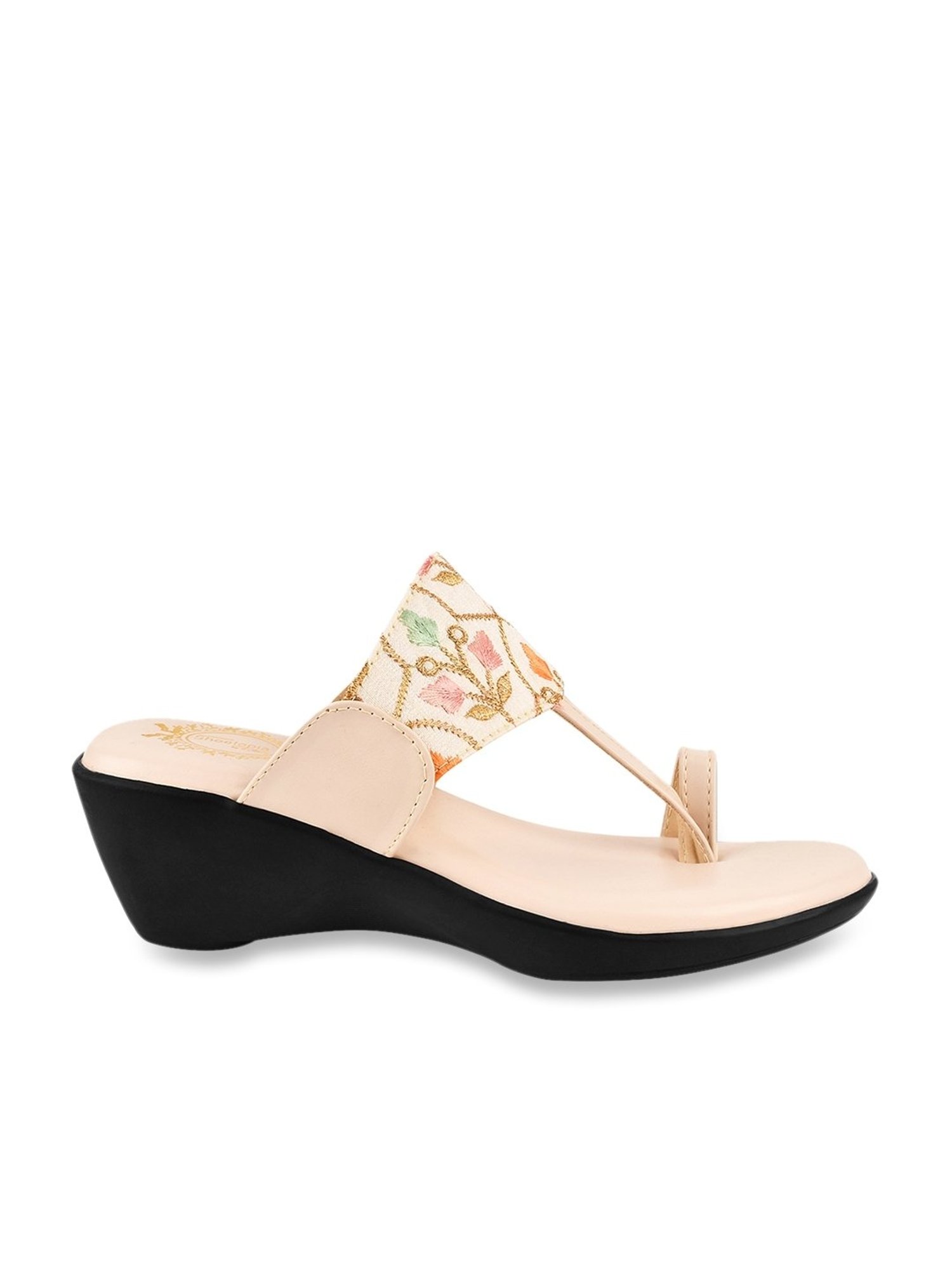 Shoetopia Women's Beige Toe Ring Wedges