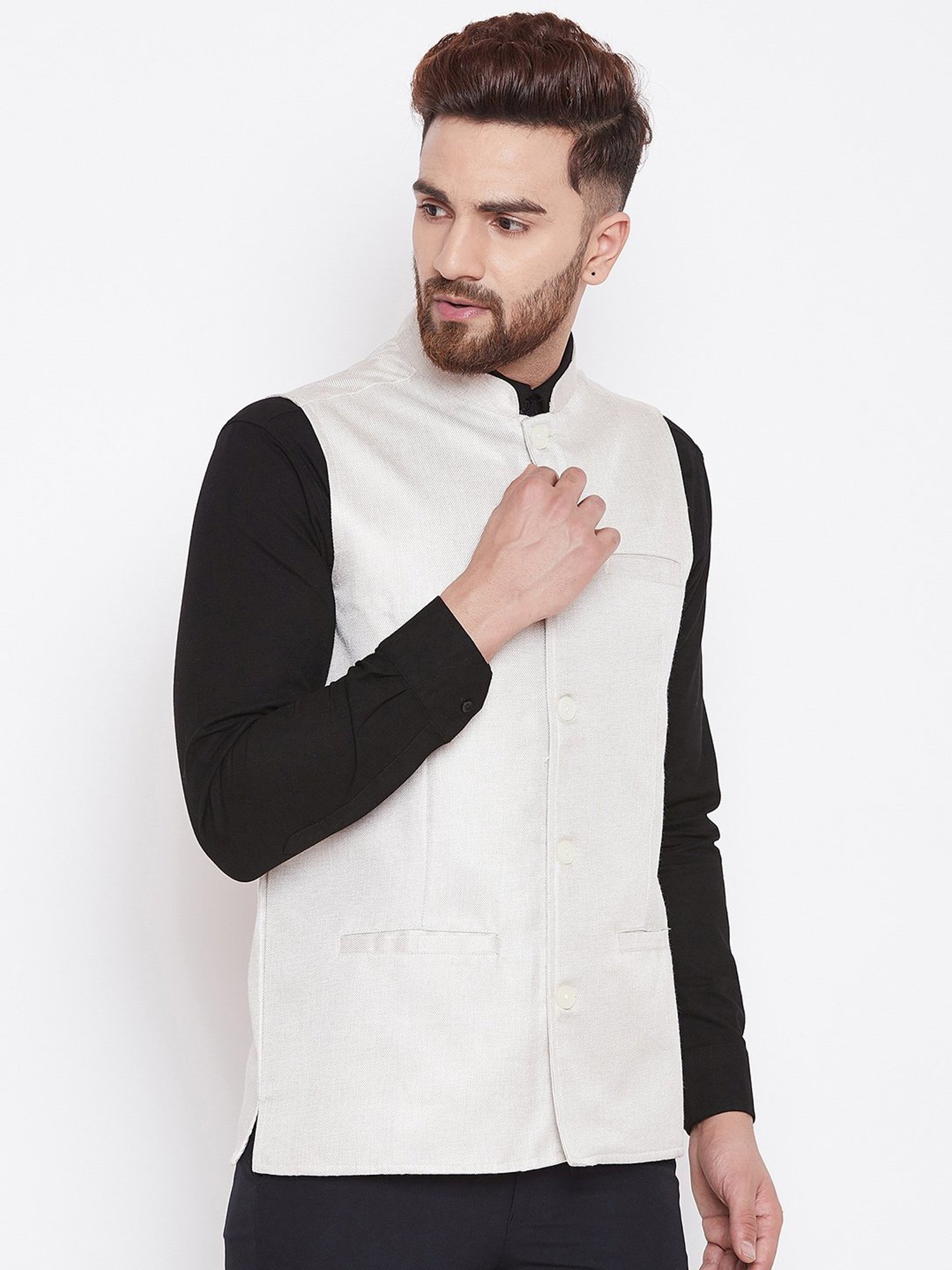 Even White Regular Fit Nehru Jacket