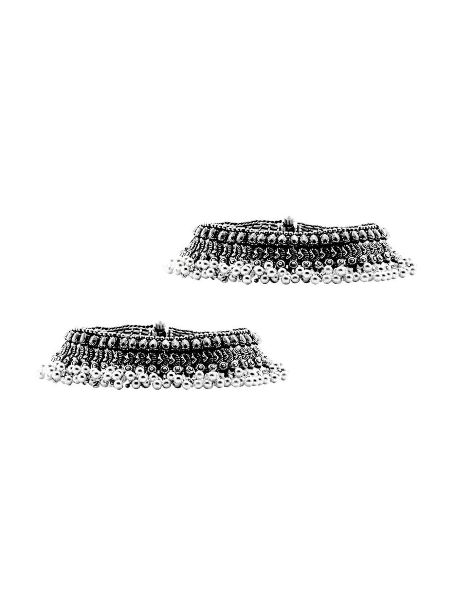 Teejh Roma Coin Silver Oxidized Ghungroo Anklets