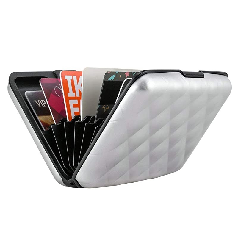 RFID Blocking Credit Card Protector Aluminum ID Case Hard Shell Business Card Holders Metal Wallet for Men or Women (Aluminum, Silver-L)