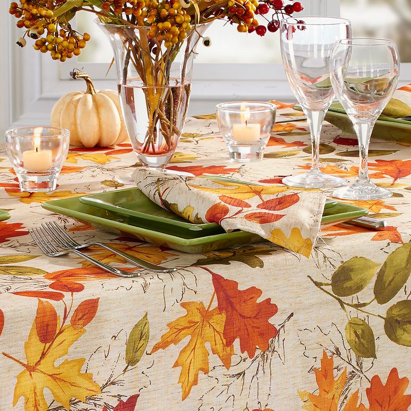 Autumn Leaves Fall Printed Napkins, Set of 8 - 17" x 17" - Orange/Yellow - Elrene Home Fashions