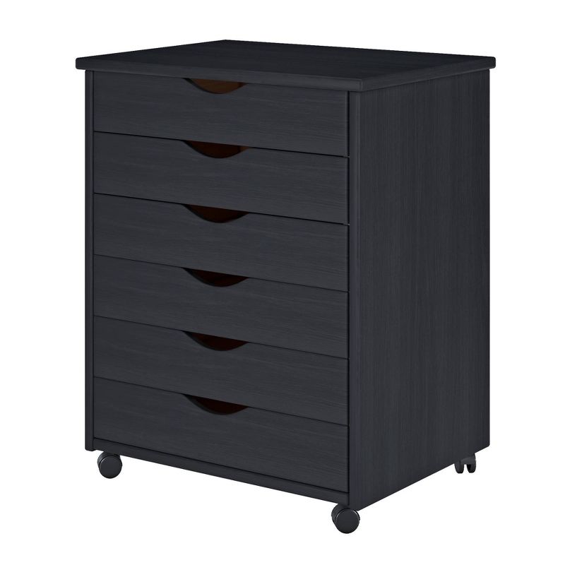 Adeptus Solid Wood 6 Drawer Wide Roll Cart Black