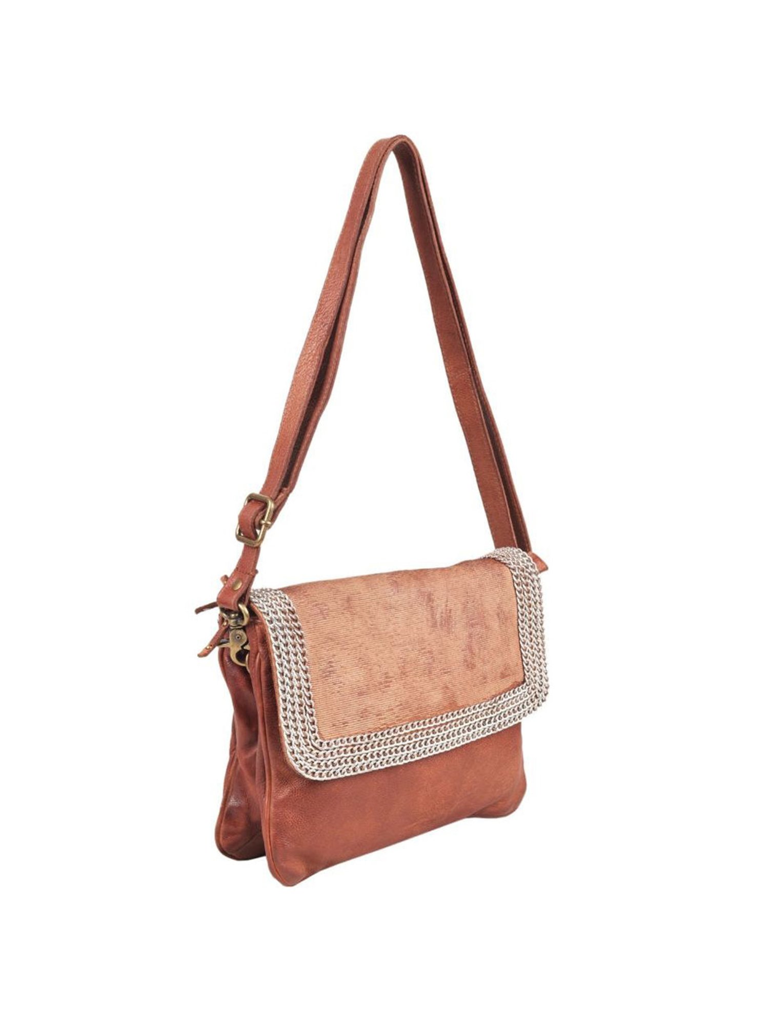 KOMPANERO Helena Tan Leather Textured Sling Handbag