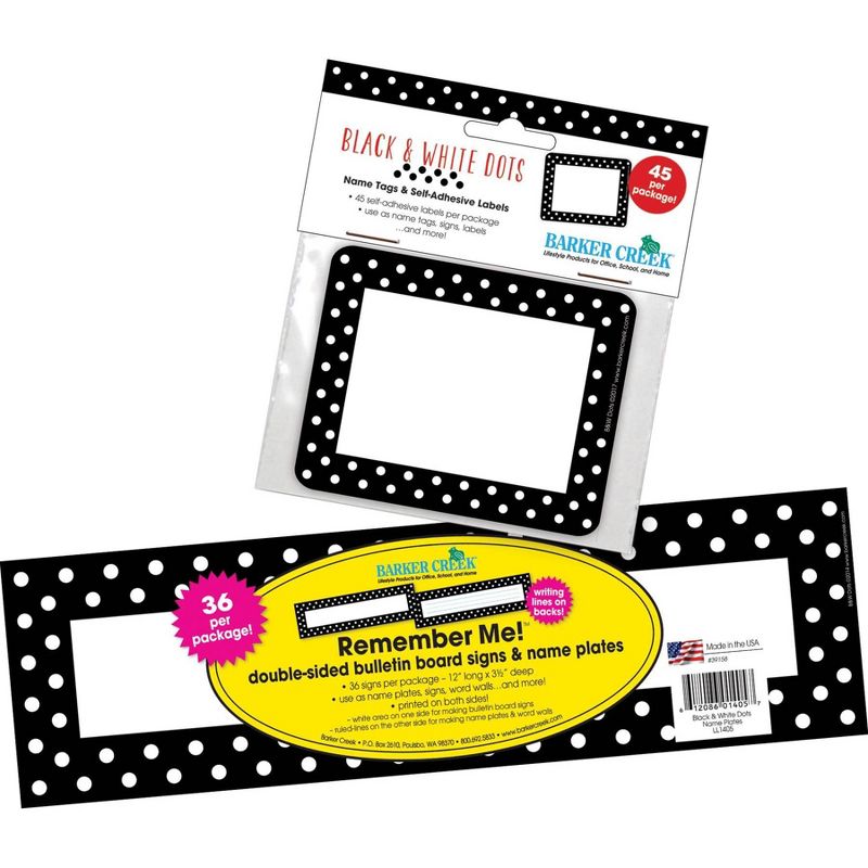 Black & White Dots Name Tag, Bulletin Board Signs and Name Plate Set - Barker Creek