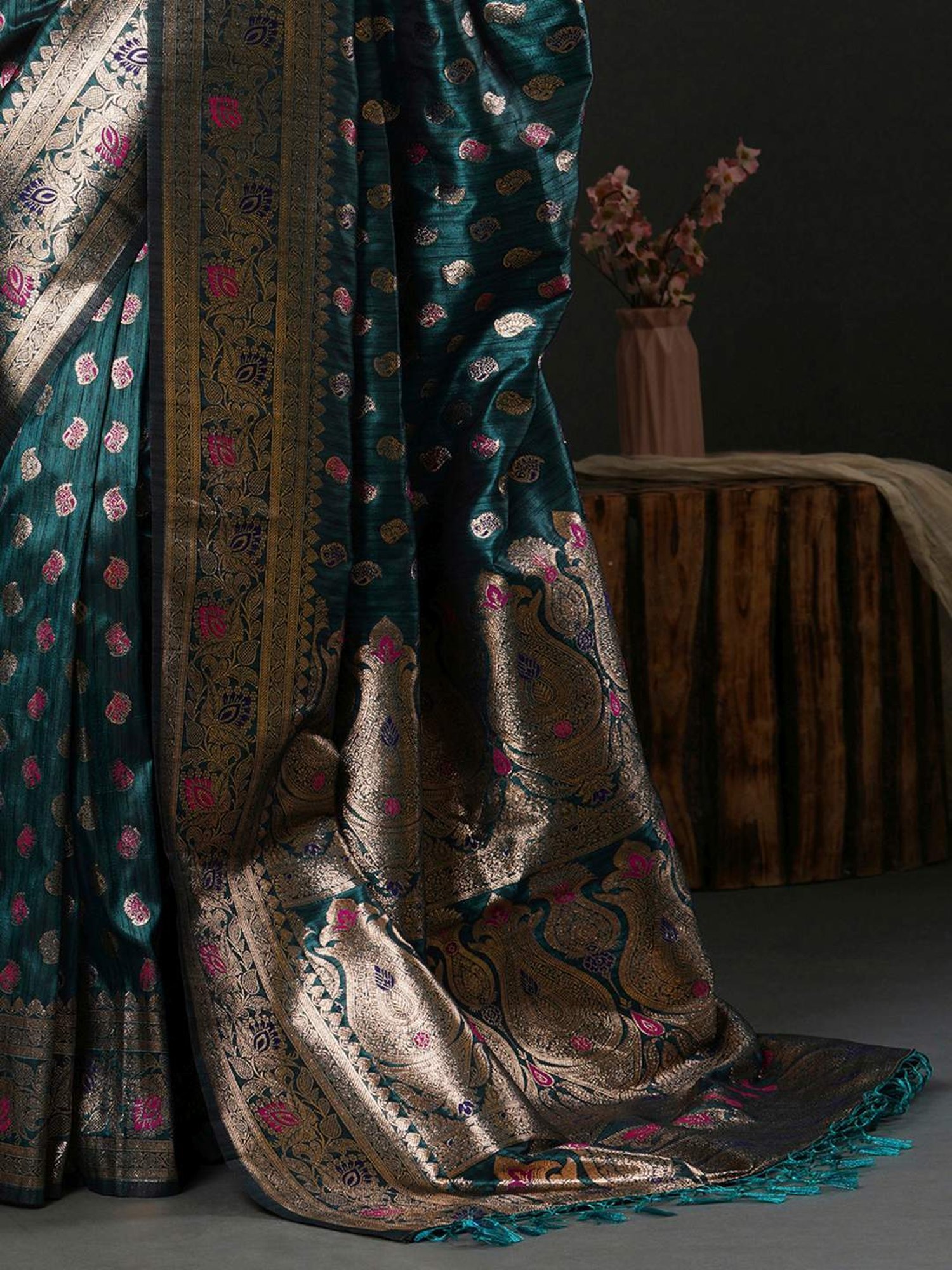 Saree Mall Blue Woven Saree With Unstitched Blouse