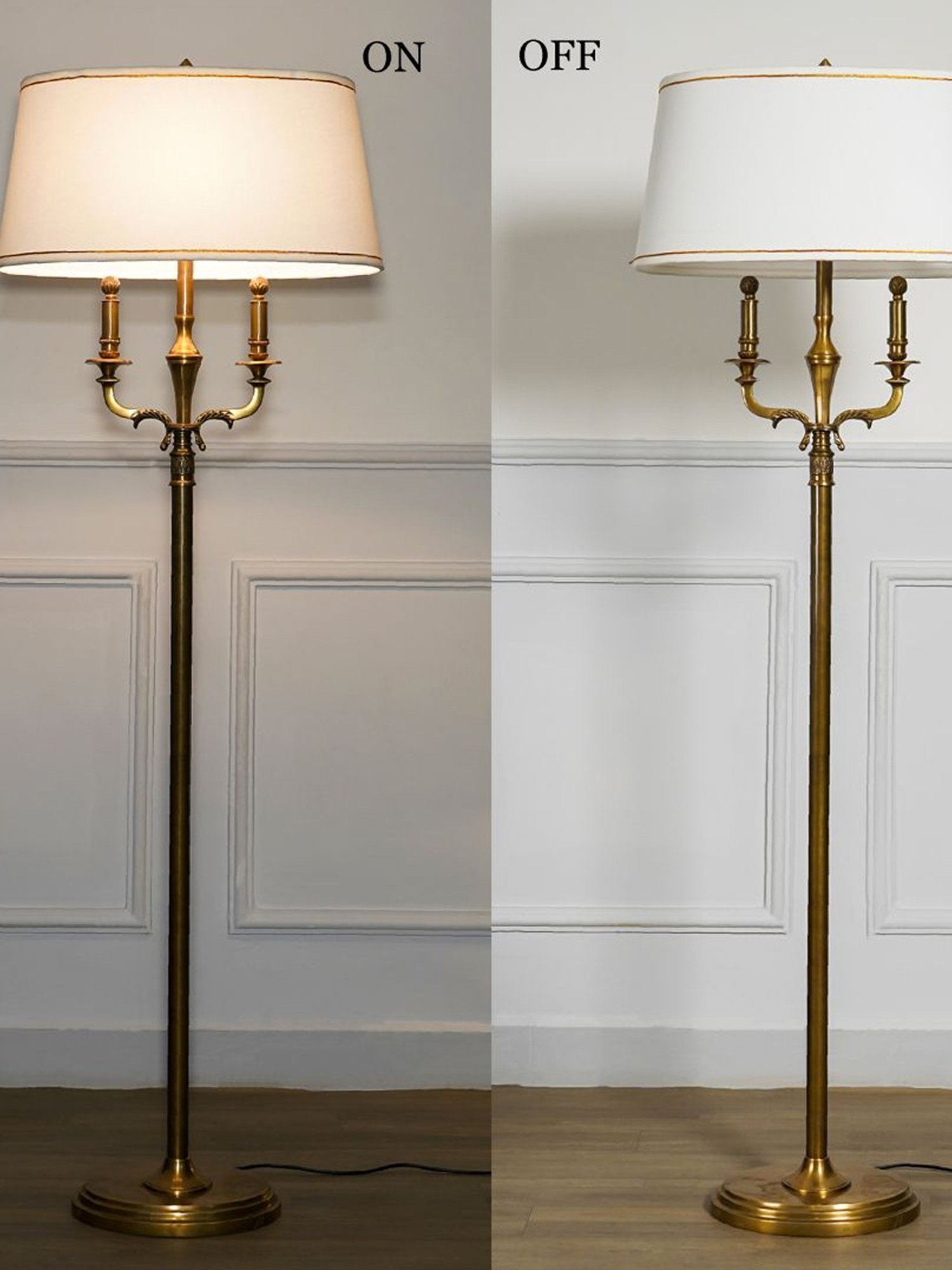 Kapoor Lamp Shades Brass & White Nixon Pure Cotton Shade Floor Lamp
