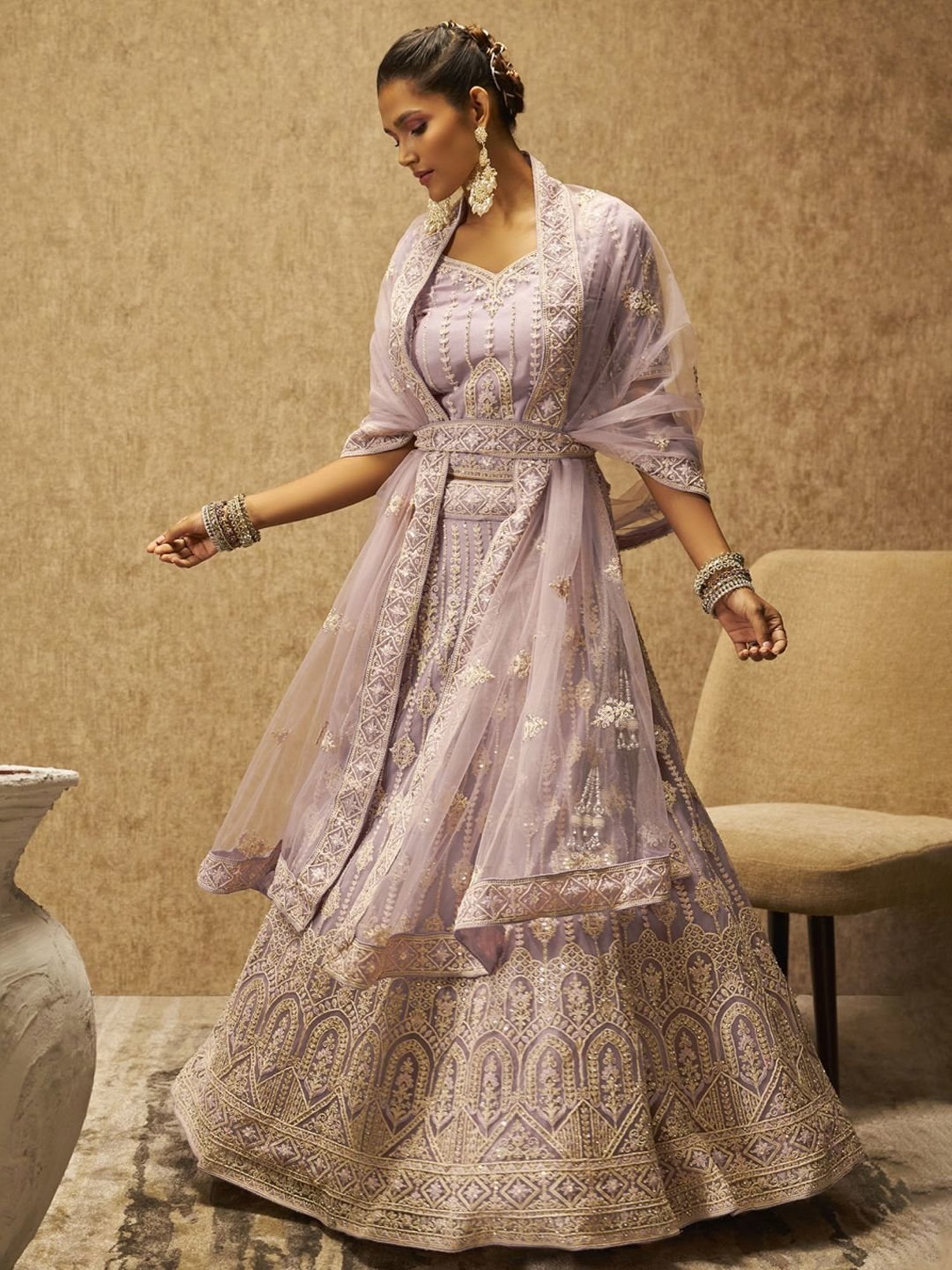 Soch Purple Embellished Unstitched Lehenga Choli Set With Dupatta & Belt