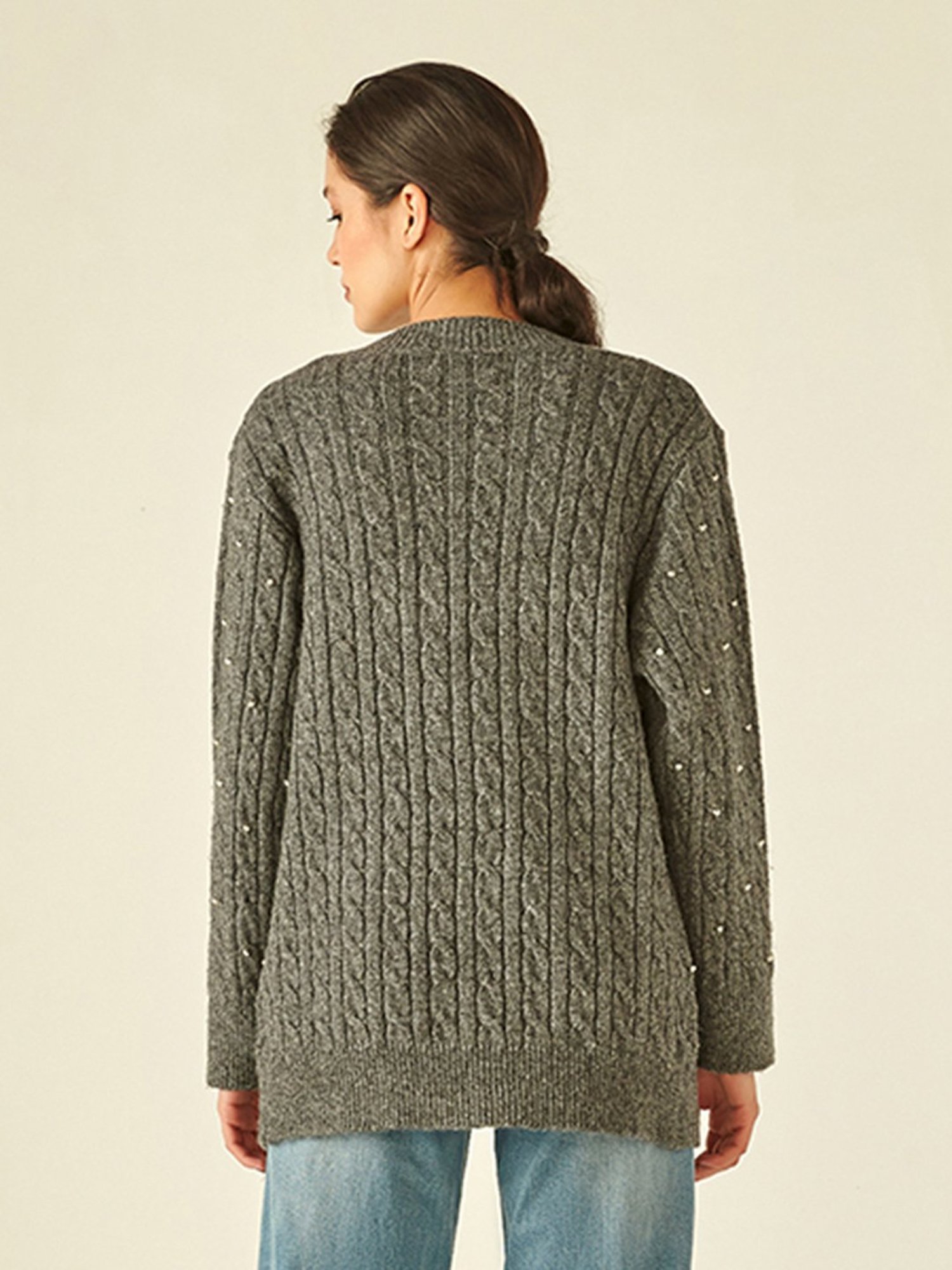 Cover Story Grey Embellished Cardigan