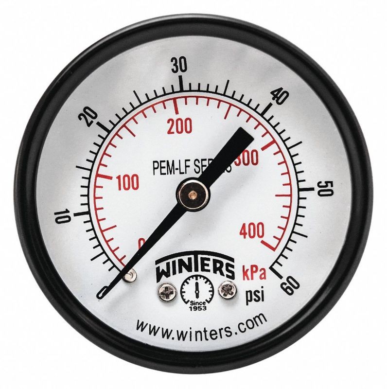 Winters Gauge, Pressure, 2in., 0 to 60 psi   PEM1404LF