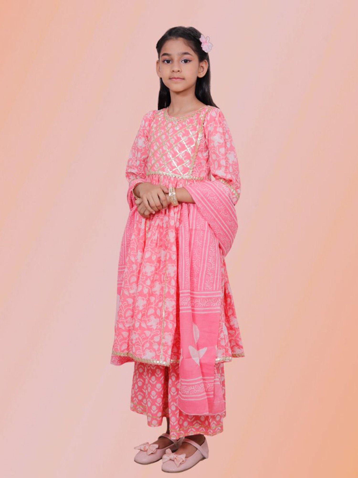 Tippy Top Kids Pink Printed Kurta, Sharara with Dupatta