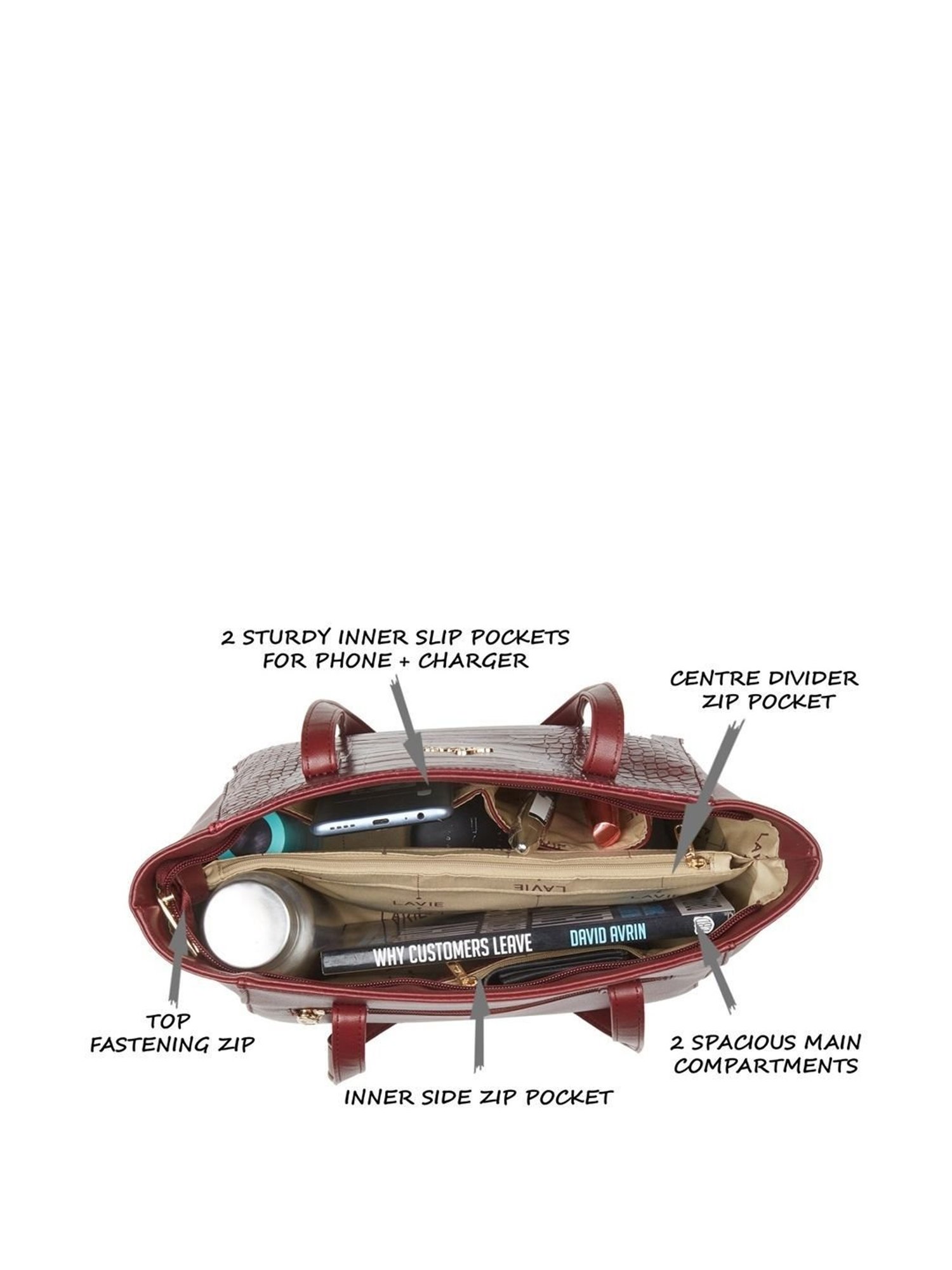 Lavie Maroon Textured Medium Handbag