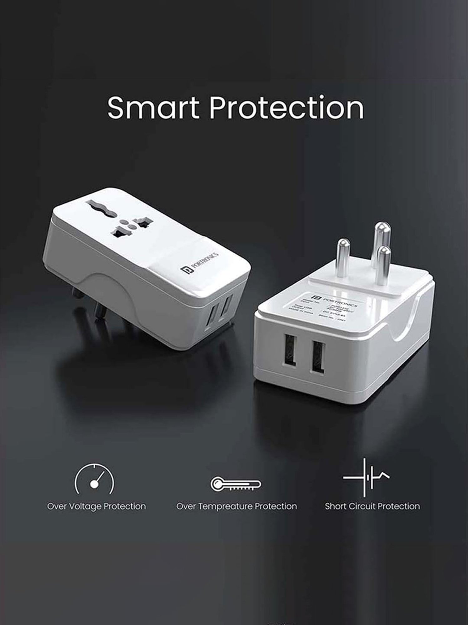 Portronics Adapto III POR-1372 Adapter with Dual USB Port and AC Socket (White)