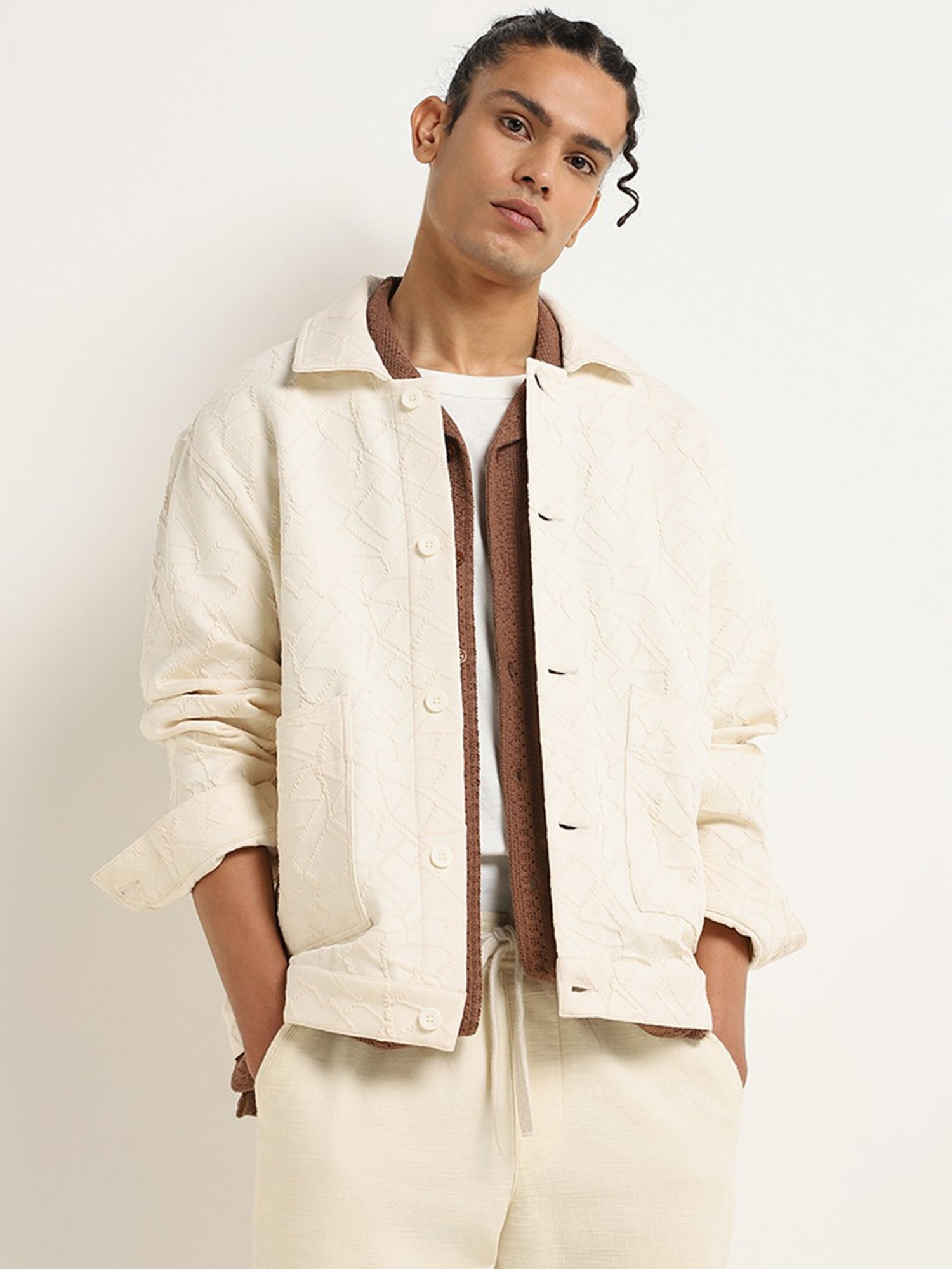 ETA by Westside Off-White Self-Patterned Relaxed Fit Jacket