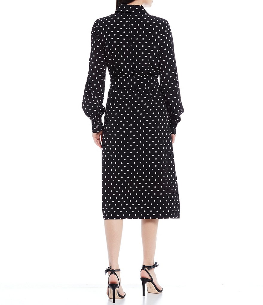 LDT Adrienne Dotted Long Sleeve Belted Midi Dress