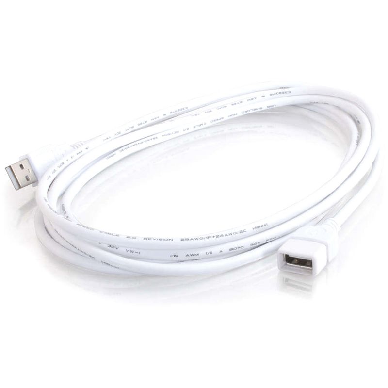 C2G 3m USB Extension Cable - USB 2.0 A to A - Male to Female - 10ft White - Type A Male - Type A Female - 9.84ft - White